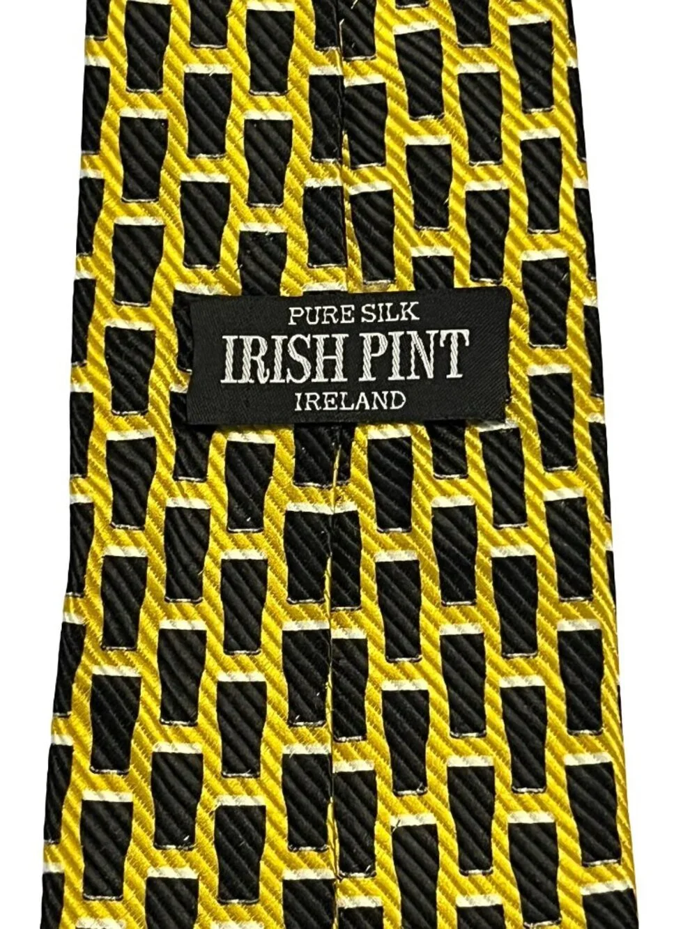 Irish Print Pure Silk Tie Black Gold Geometric Pattern Ireland Vintage